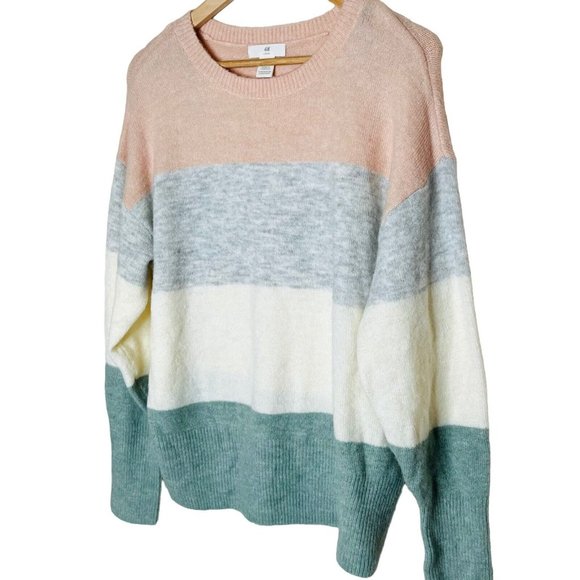 H&M Oversized Wool Blend Sweater Colorblock Stripe Size M - Picture 5 of 13